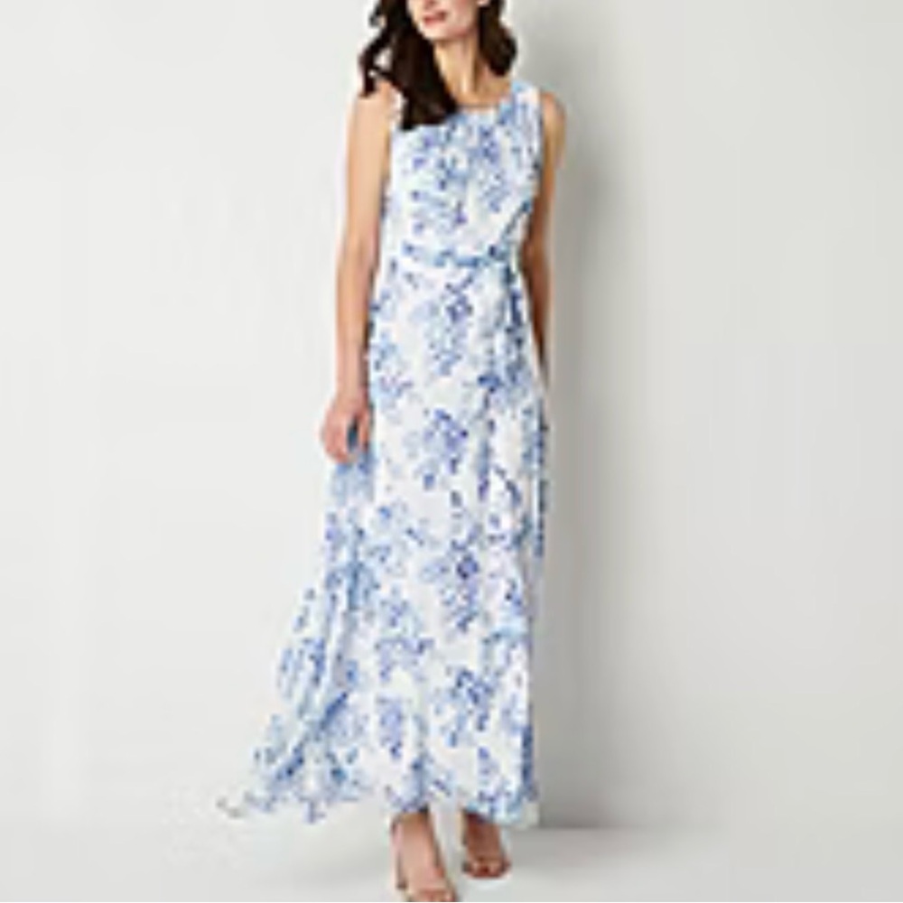 R&K Elegant Blue and White Maxi Dress